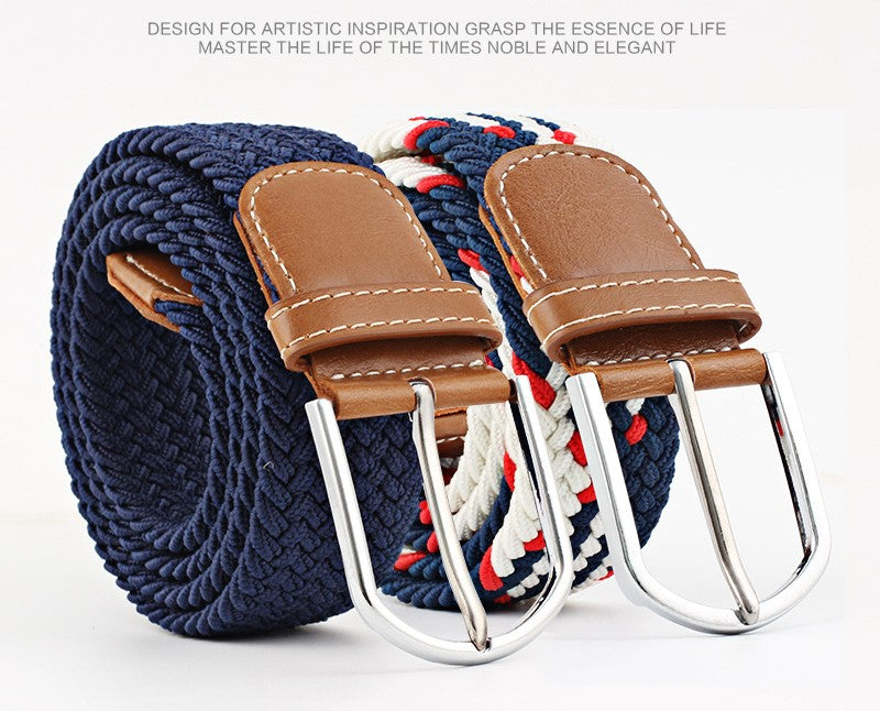 Women's Canvas Belt Student Pants Casual Stretch Braided Needle Buckle Pi-Mart