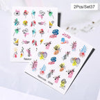 Abstract Lady Face Water Decals Fruit Flower Summer Leopard Alphabet Leaves Nail Stickers Water Black Leaf Sliders Marble Nail Art Stickers Water Transfer Nail Decals Full Wraps Gradient Acrylic Nail Kits for Women Manicure Decoration