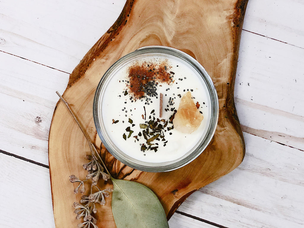 Abundance Ritual Candle Soy Jar Wooden Wick Citrine