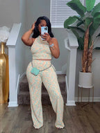 2 Piece Sets Womens Outfits Elegant Stretchy Knitted Summer Suit Sexy Sleeveless Top and Pant Suit Wholesale Dropshipping Purplish Diva