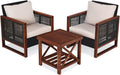 3 Pieces Outdoor Patio Furniture Set Wicker Chairs with Coffee Table, Balcony Porch Furniture Bistro Set with Wood Frame and Washable Cushions for Garden Poolside Backyard Lootquake LLC