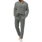 Men's Solid Color Casual Long Sleeve Shirt And Trousers Suit Lootquake LLC
