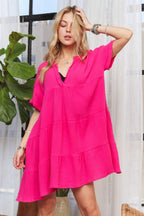 Tiered Notched Short Sleeve Dress For Summer – Versatile, Chic, Comfortable, Stylish, Must-Have for Every Occasion