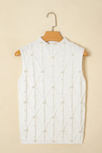 White Pearl High Neck Textured Knit Sweater Vest