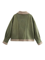 Fuzzy Collared Neck Long Sleeve Jacket with Buttoned Closure and Cozy Pockets Stevvex