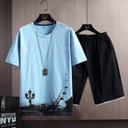 New Cotton Men's Casual Sports Loose Shorts Round Neck T-shirt Suit Lootquake LLC