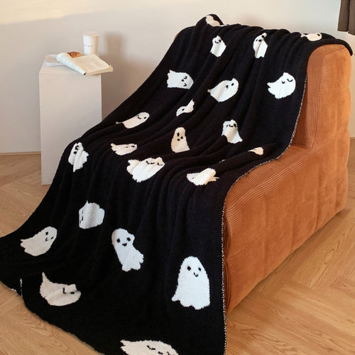 1pc Halloween Cute Cartoon Ghost Premium Sense Home Warm Blanket Nap Throw Blanket Travel Blanket Shawl Blanket Single Sided Fleece Jacquard High Quality Knitted Blanket Lootquake LLC