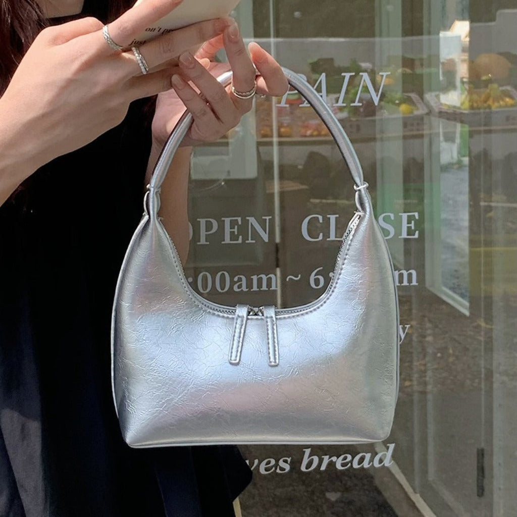 Silver mini hobo shoulder bag, small shoulder purse, women's summer shoulder bag, small hobo handbag - SJB-DIAMOND ELITES