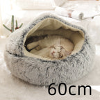 2 In 1 Dog And Cat Bed Pet Winter Bed Round Plush Warm Bed House Soft Long Plush Pets Bed Pi-Mart