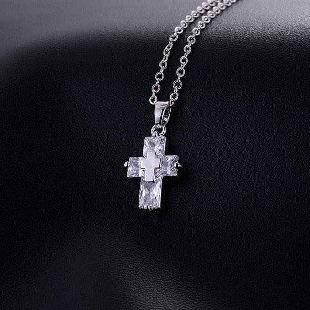 Transparent Cross Necklace and Earrings Pi-Mart