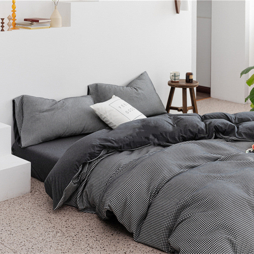Tianzhu Cotton Nude Sleeping Four-piece Set 100 Cotton Simple Knitted Quilt Cover Bedding Pi-Mart