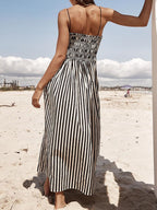 Black White Striped Square Neck Cami Dress Elegant Summer Dress for Women Charming Design Dress