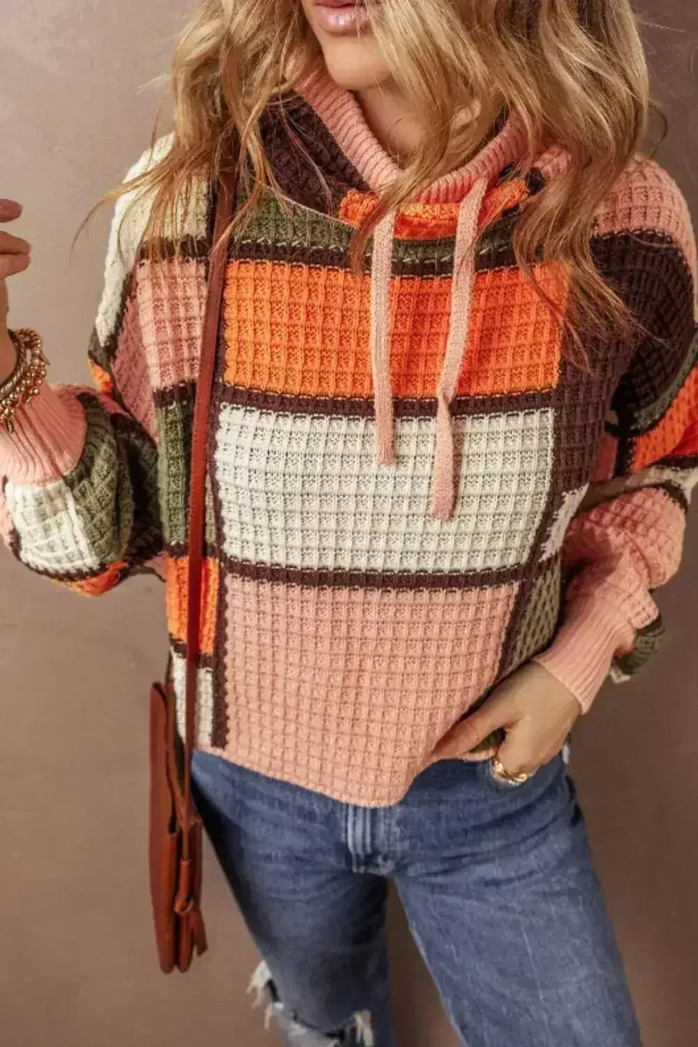 Drawstring Color Block Mock Neck Sweater - SJB-DIAMOND ELITES
