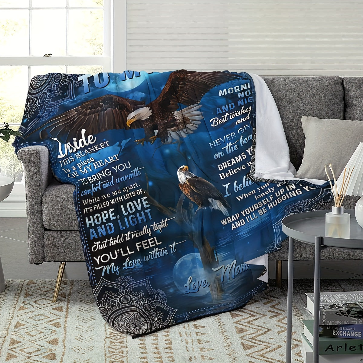 1pc Eagle Flannel Blanket To Son As A Gift, Warm And Cozy Soft Flannel Blanket, Suitable For Bed, Bedroom, Study, Travel, Camping Lootquake LLC