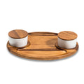 Charcuterie Serving Tray Acacia Board with 2 Ceramic Bowls and Lids BandsCo Straps