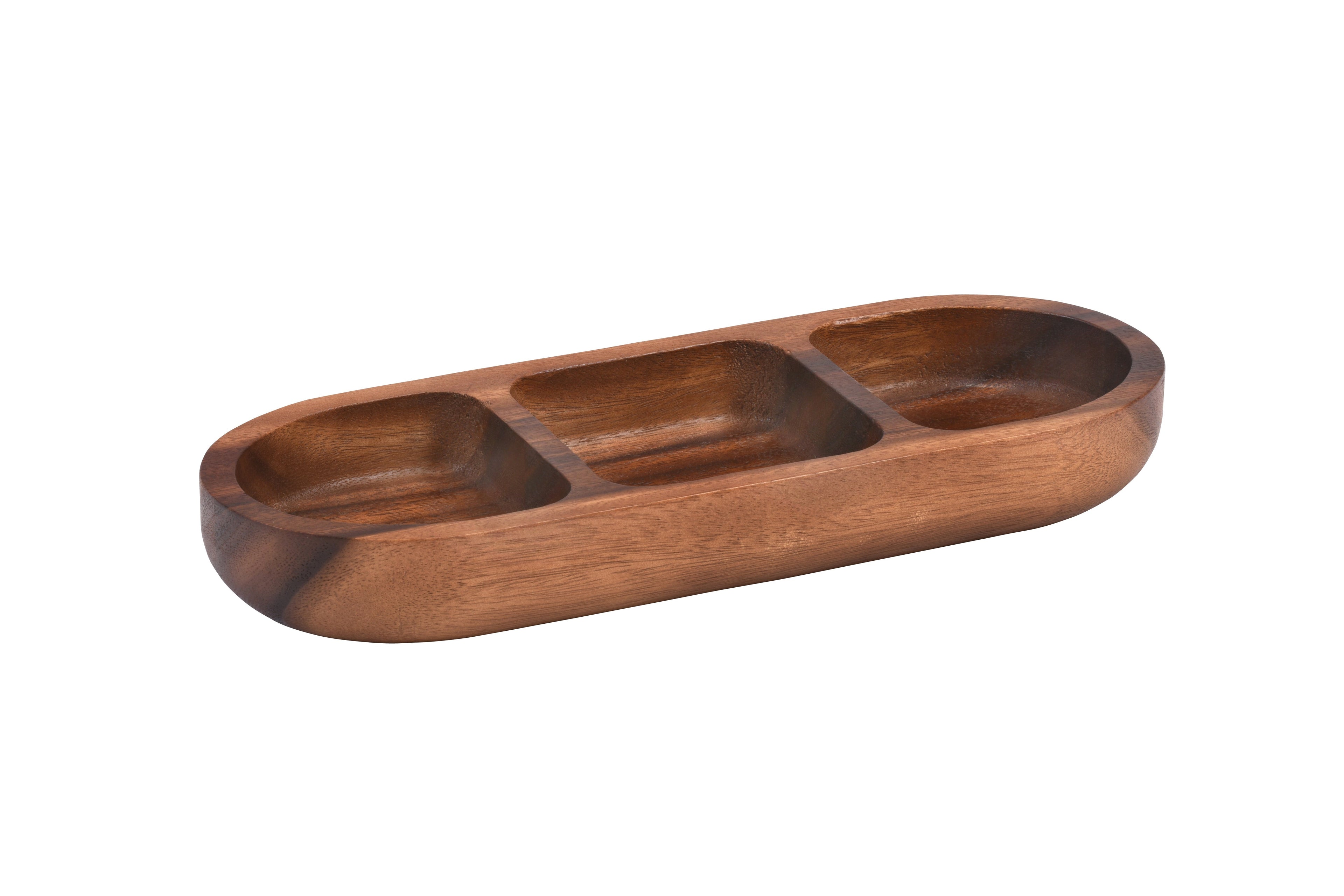 Acacia Wood 3-Compartment Candy Nut Tray Bowl - Rustic Serving Snack Dish BandsCo Straps