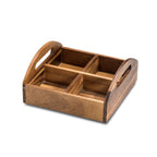 Acacia Wood 4 Compartment Snack Tray With Handles Serving Caddy For Nuts BandsCo Straps