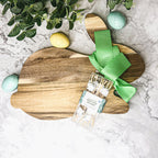 Acacia Wood Bunny Cutting Board With 20 Bunny Toothpicks And Ribbon Gift BandsCo Straps
