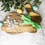Acacia Wood Bunny Cutting Board With 20 Bunny Toothpicks And Ribbon Gift BandsCo Straps