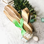 Acacia Wood Bunny Cutting Board With 20 Bunny Toothpicks And Ribbon Gift BandsCo Straps