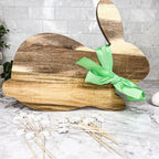 Acacia Wood Bunny Cutting Board With 20 Bunny Toothpicks And Ribbon Gift BandsCo Straps