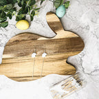 Acacia Wood Bunny Cutting Board With 20 Bunny Toothpicks And Ribbon Gift BandsCo Straps