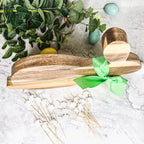 Acacia Wood Bunny Cutting Board With 20 Bunny Toothpicks And Ribbon Gift BandsCo Straps