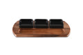 Acacia Wood Charcuterie Serving Tray 18 x 9 With 3 Black Ceramic Bowls BandsCo Straps