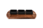 Acacia Wood Charcuterie Serving Tray 18 x 9 With 3 Black Ceramic Bowls BandsCo Straps