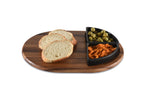 Acacia Wood Charcuterie Tray 15x11 With 2 Black Triangular Ceramic Bowls BandsCo Straps