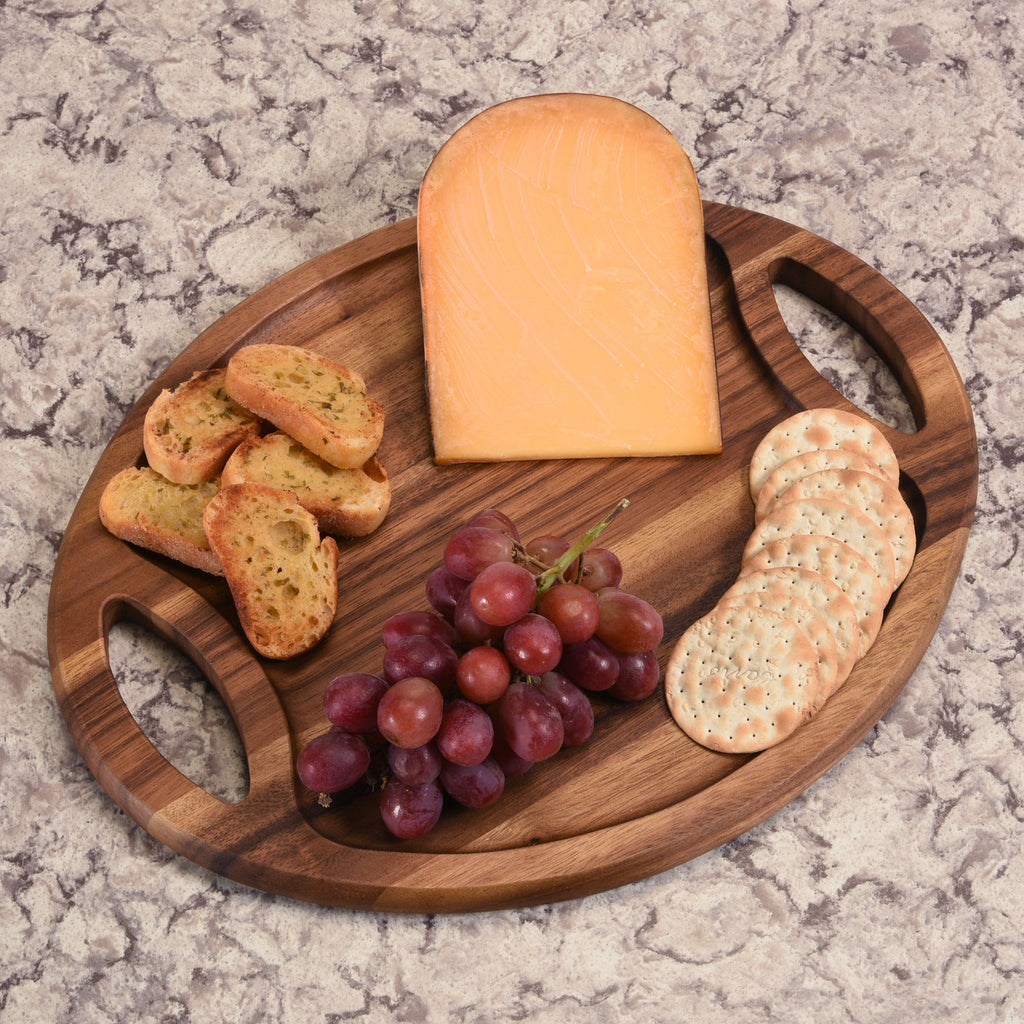 Acacia Wood Oval Serving Tray With Handles Medium Solid Acacia Serving Platter BandsCo Straps