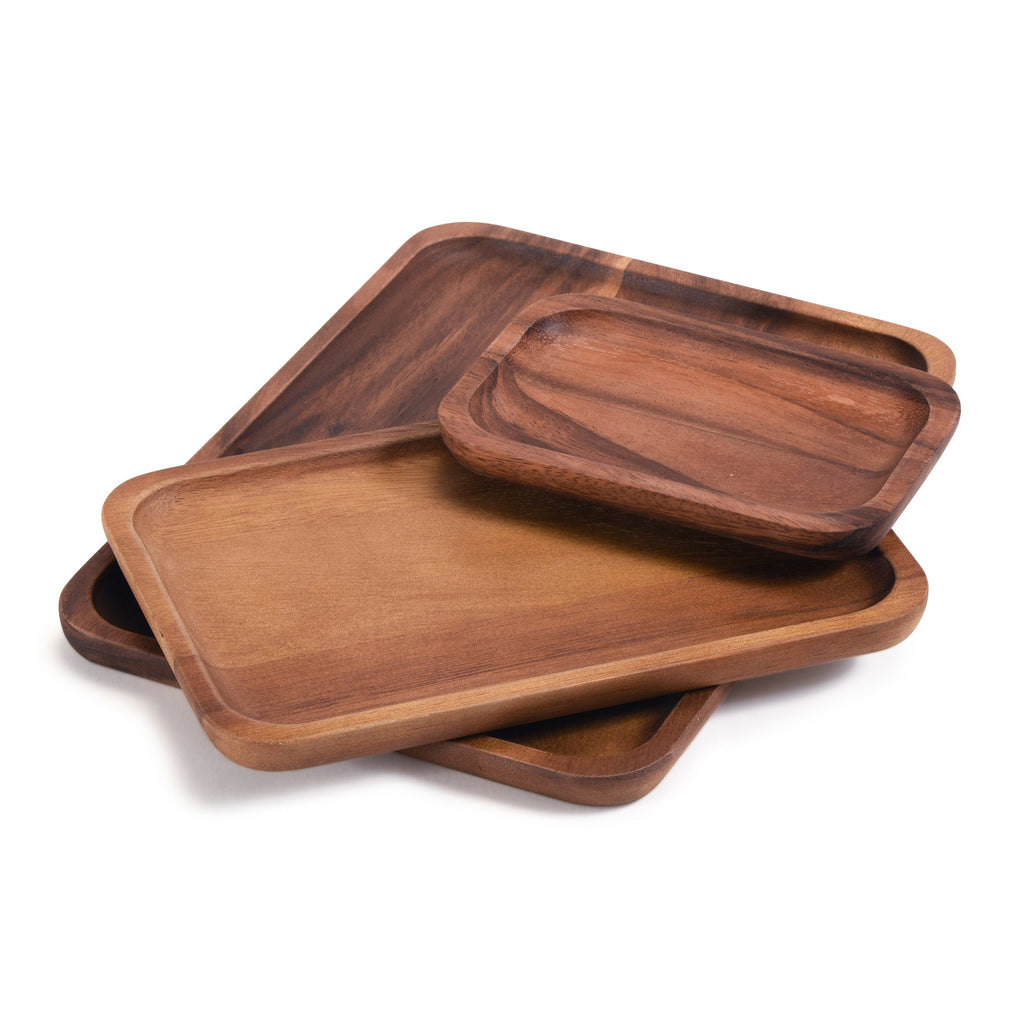 Acacia Wood Rectangular Serving Plates Set Of 3 4x6, 6x9, 8x11 BandsCo Straps