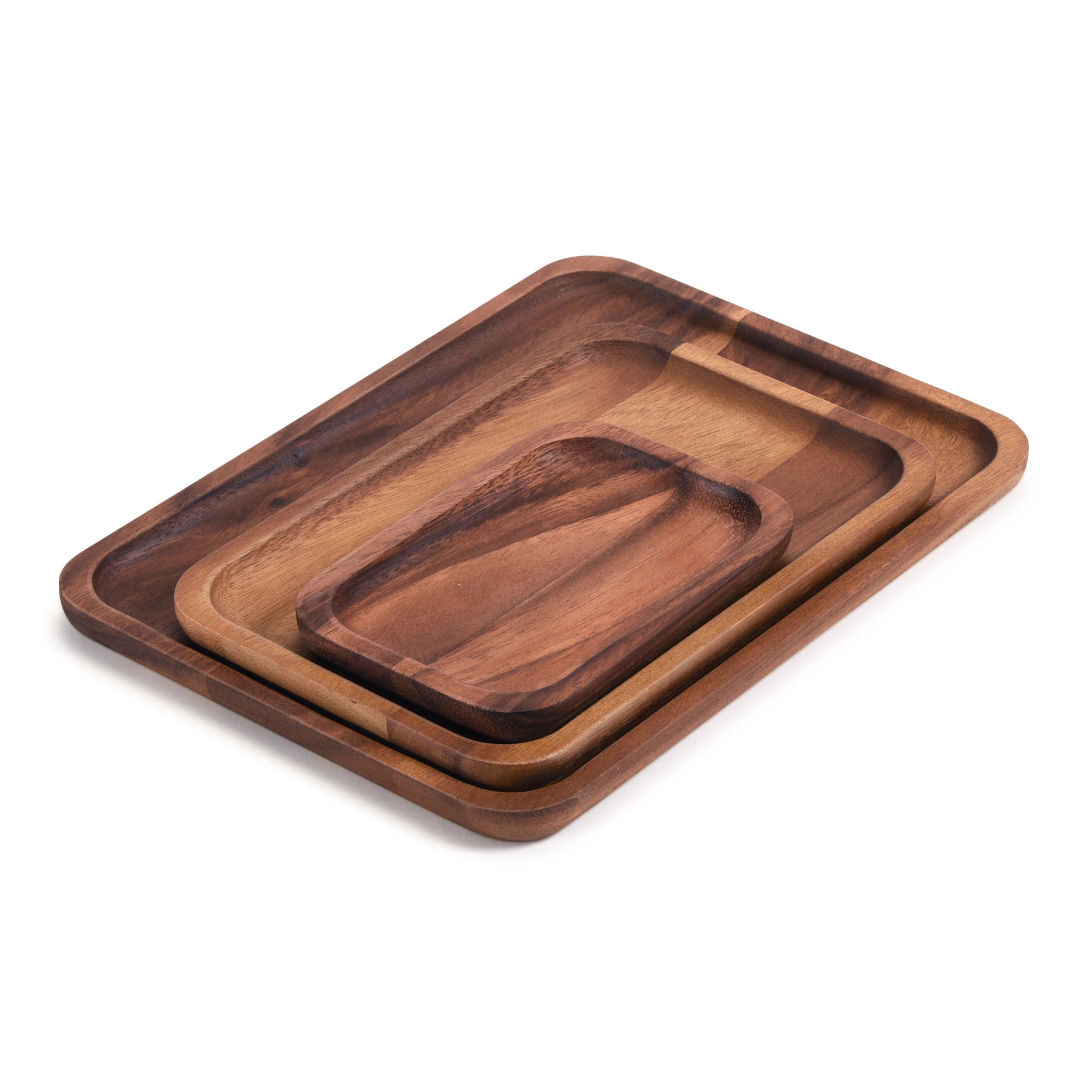 Acacia Wood Rectangular Serving Plates Set Of 3 4x6, 6x9, 8x11 BandsCo Straps