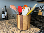 Acacia Wood Rotating Lazy Susan Utensil Holder 7 x 7 Inch Countertop Organizer BandsCo Straps