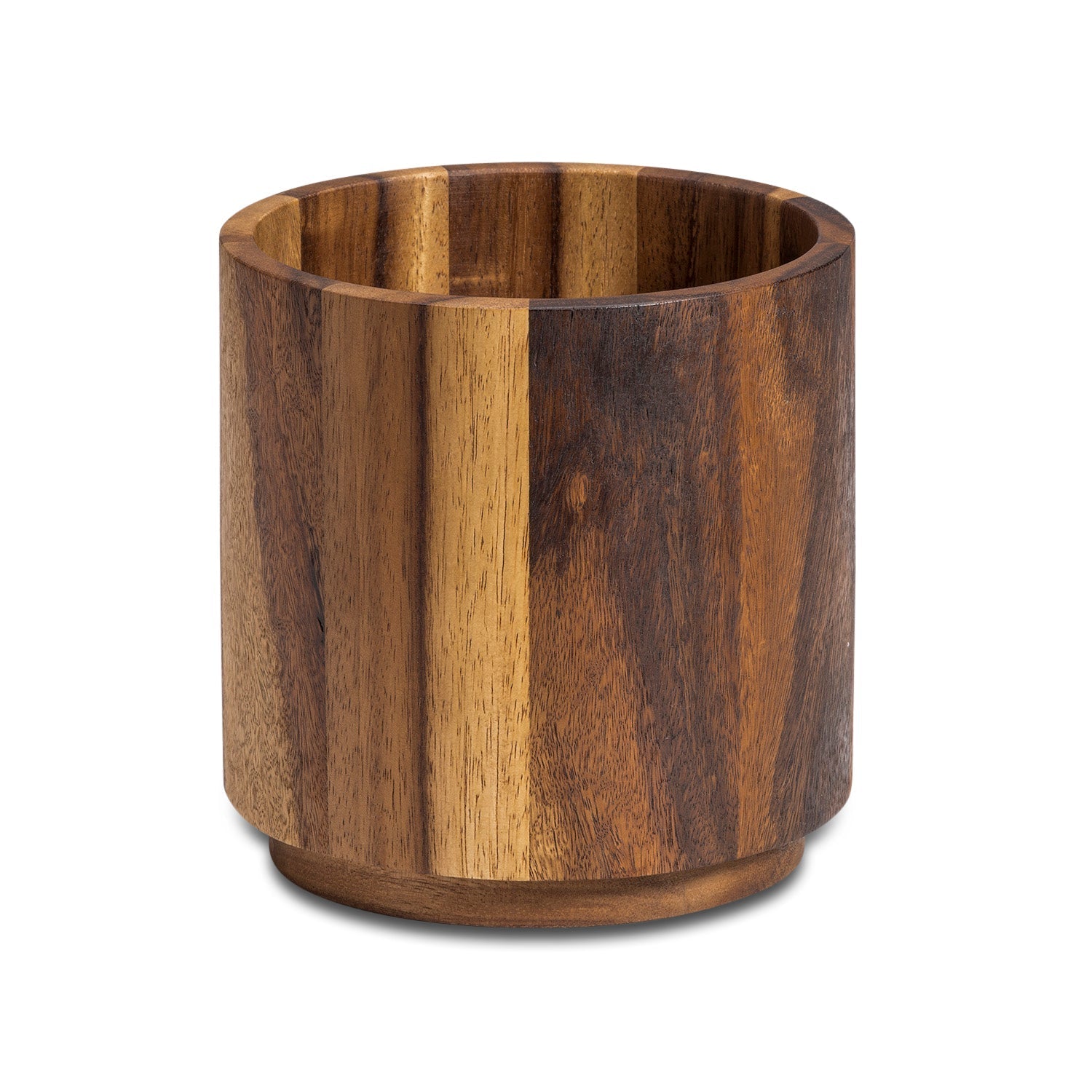 Acacia Wood Rotating Lazy Susan Utensil Holder 7 x 7 Inch Countertop Organizer BandsCo Straps