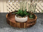 Acacia Wood Round Serving Tray 15 Inch Charcuterie Board With Handles BandsCo Straps