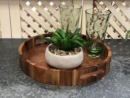 Acacia Wood Round Serving Tray 15 Inch Charcuterie Board With Handles BandsCo Straps