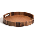 Acacia Wood Round Serving Tray 15 Inch Charcuterie Board With Handles BandsCo Straps