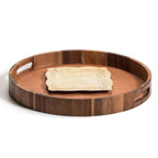 Acacia Wood Round Serving Tray 15 Inch Charcuterie Board With Handles BandsCo Straps