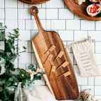 Acacia Wood Serving Board 23x8 Inch With Bamboo Cheese Markers And Handle