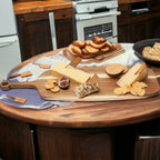 Acacia Wood Serving Board 23x8 Inch With Bamboo Cheese Markers And Handle