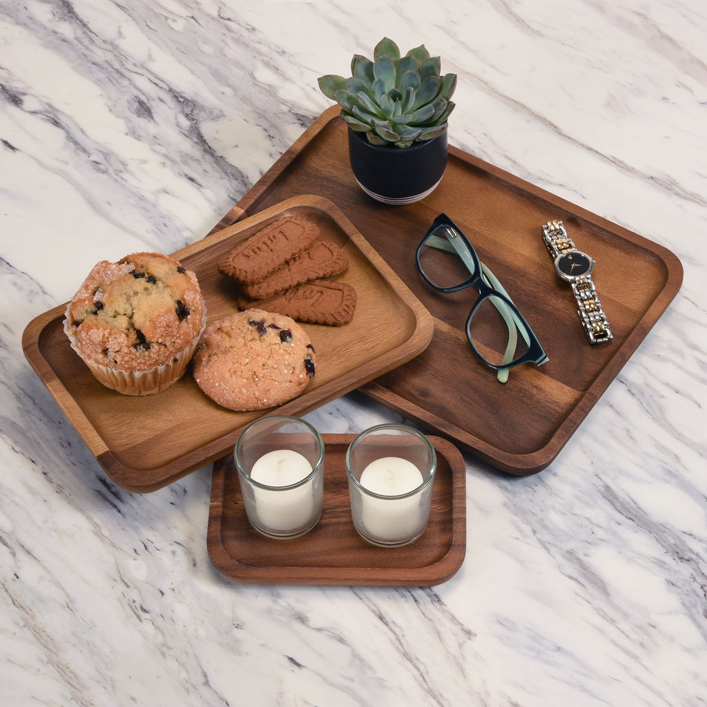 Acacia Wood Rectangular Serving Plates Set Of 3 4x6, 6x9, 8x11 BandsCo Straps