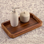 Acacia Wood Serving Tray 15x9 Medium Rectangular Solid Bottom Serving Platter BandsCo Straps