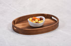 Acacia Wood Small Oval Serving Tray Handcrafted Durable Natural Decor BandsCo Straps