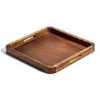 Acacia Wood Square Serving Tray 14 Inch x 14 Inch Handcrafted Natural Grain BandsCo Straps