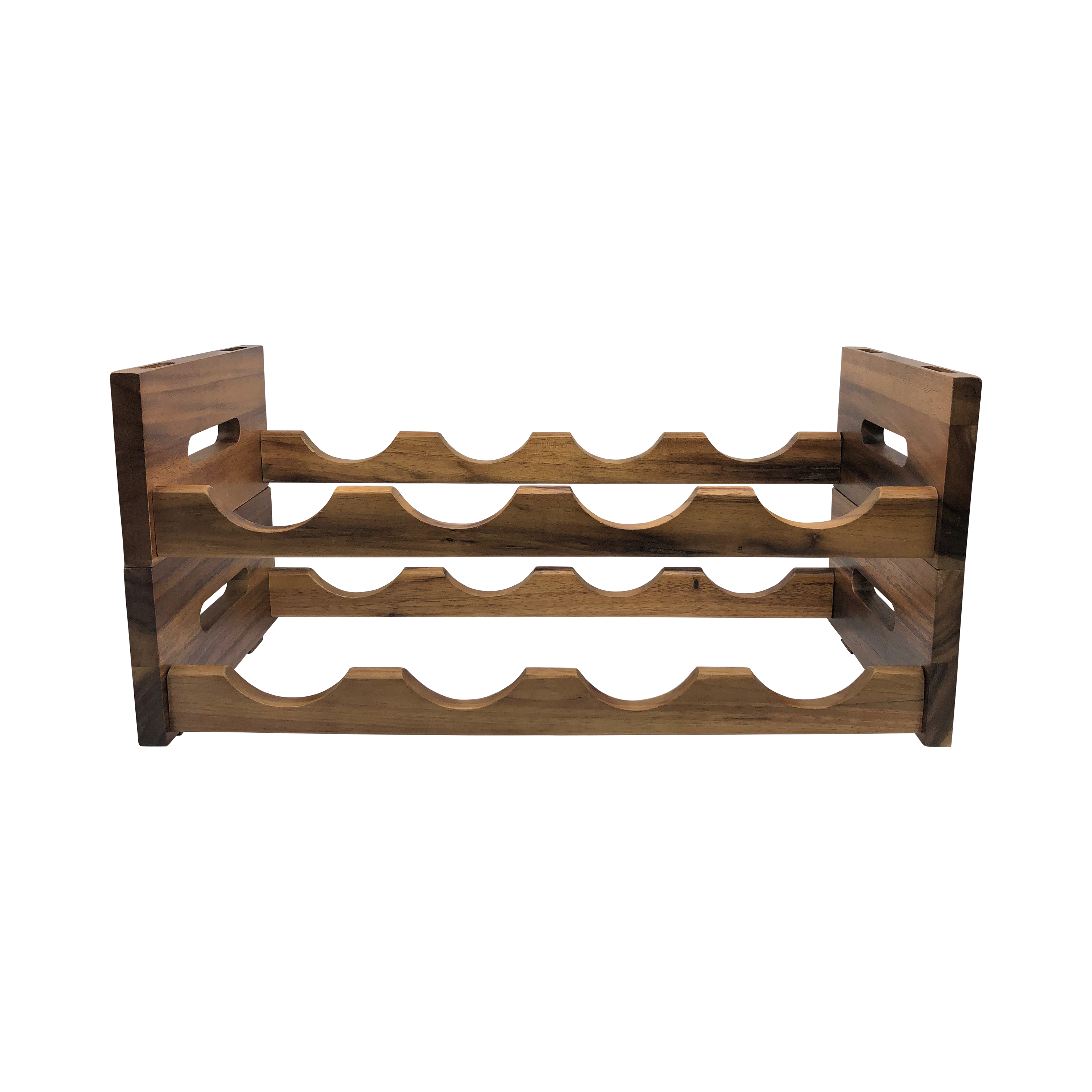 Acacia Wood Stackable 4-Bottle Wine Rack Space-Saving Modular Display BandsCo Straps