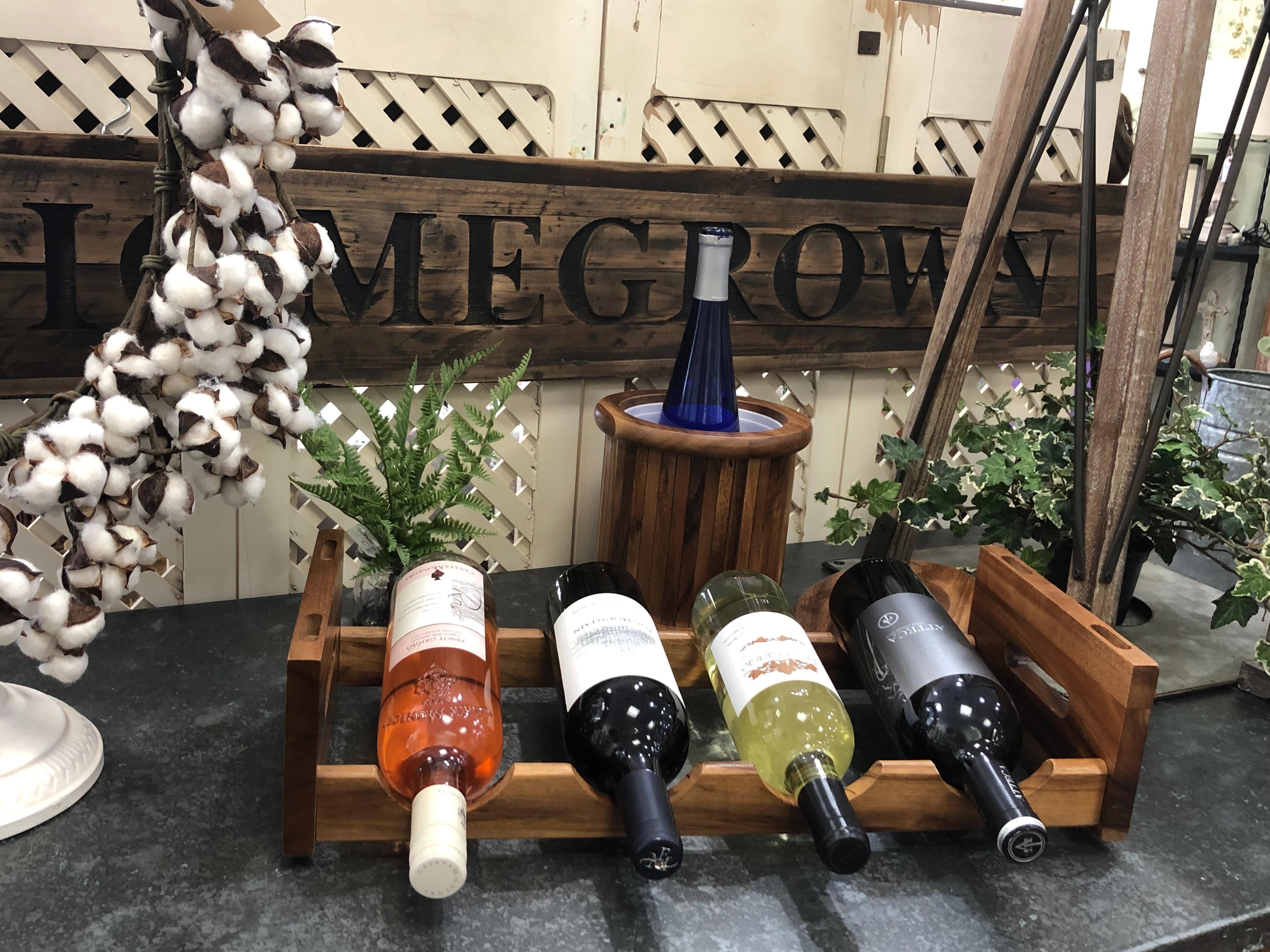 Acacia Wood Stackable 4-Bottle Wine Rack Space-Saving Modular Display BandsCo Straps
