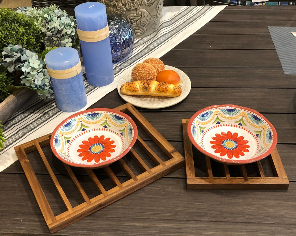 Acacia Wood Trivet Set Of 2 Large Heat Resistant Kitchen Hot Pads Rustic BandsCo Straps