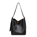 Large Capacity Versatile Bucket Bag for Female - Retro Texture Soft PU Crossbody Hobo Bag with Lock, 2 in 1 Casual Style