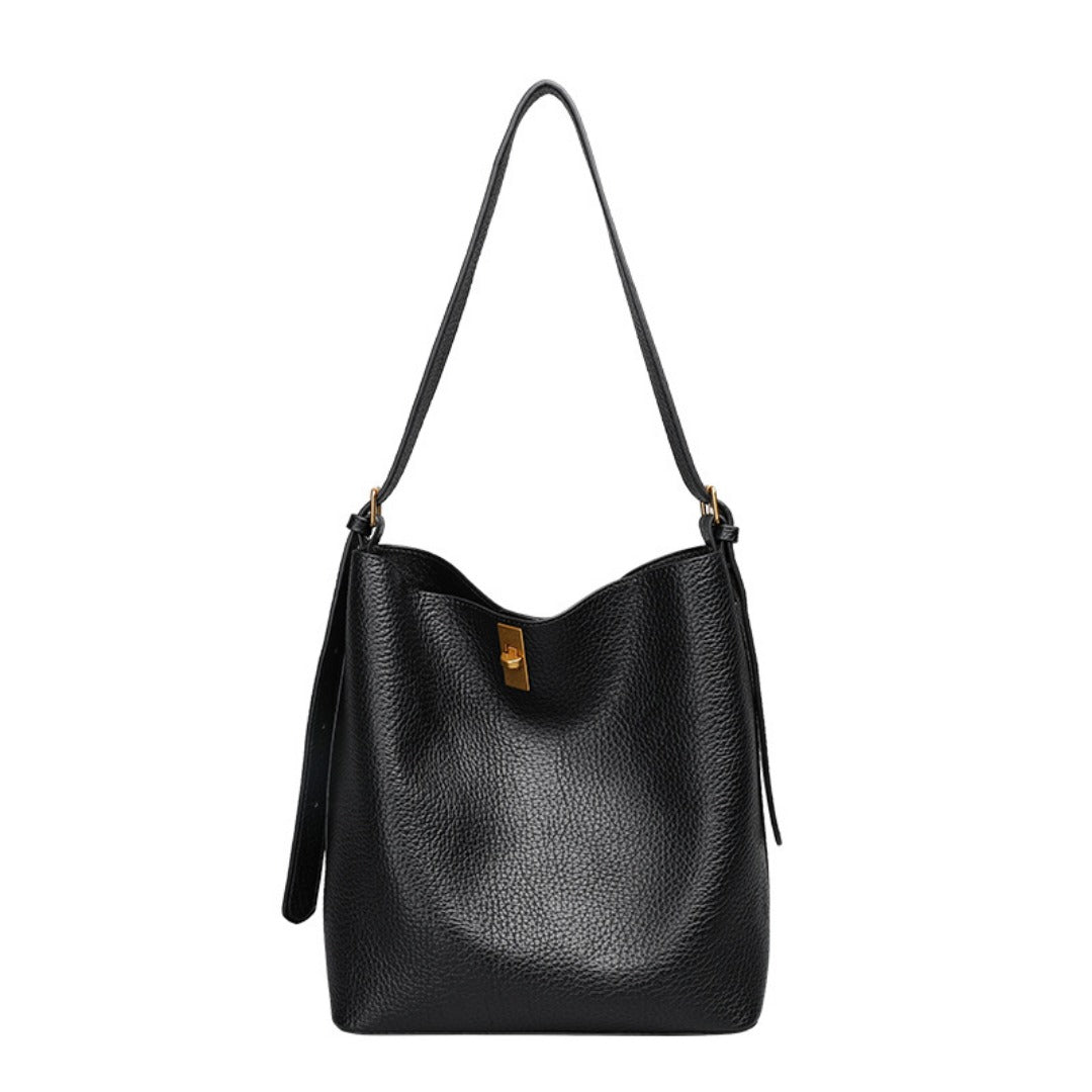 Large Capacity Versatile Bucket Bag for Female - Retro Texture Soft PU Crossbody Hobo Bag with Lock, 2 in 1 Casual Style